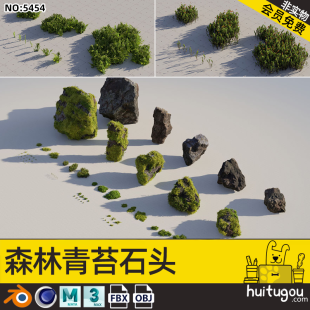 Blender Realistic Moss Stone 3D Model Rock Cinema 4D Moss Plant MAYA 3D Modeling and Rendering Model