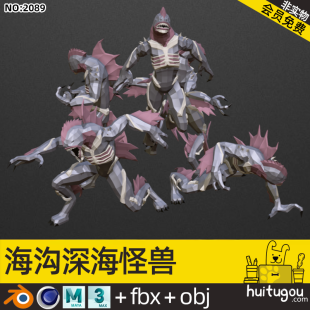 Low polygon Mariana Trench monster model Monster Cinema 4D format blend obj mb max model