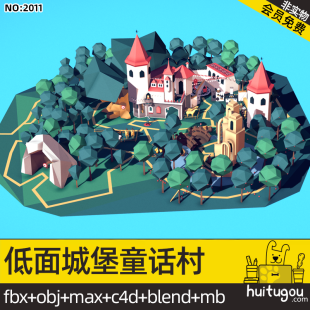 LOWPOLY Style Fairy Tale Castle Village Cinema 4D Model Blender Miniature Scene mb Model