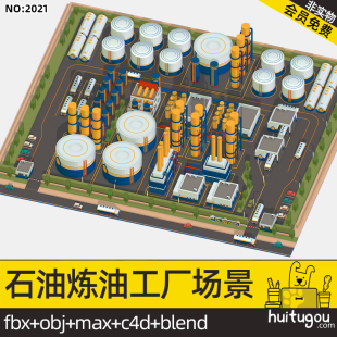 LOW POLY Oil Plant Scene Blend Crude Oil Refining Plant Cinema 4D FBX Model