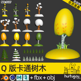 Cute Q version Tree Blender cartoon model Cinema 4D simple plant mb format rhinoceros nomad available