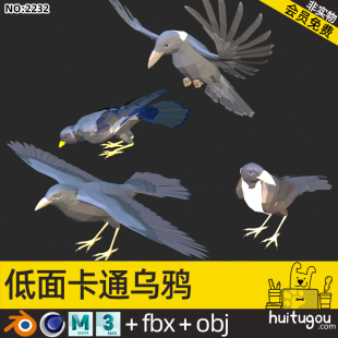 3D static crow model Cinema 4D cartoon Blender bird format MAYA model