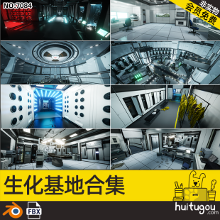 4 sets of biochemical base laboratory scenes Blender science fiction science laboratory office FBX rendering design