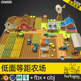 Polygon Style Farm Cinema 4D Cartoon Rural Farmland Blender Windmill Chalet FBX Harvester Model