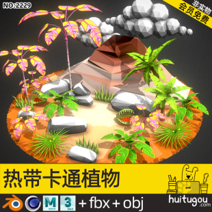 3D Cartoon Tropical Desert Model MAYA Shrub Palm Tree Blend Format Cinema 4D Engineering Model