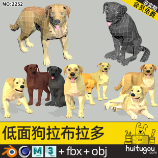 Low Polygon cartoon dog model Cinema 4D Labrador Blender puppy format mb model 3D