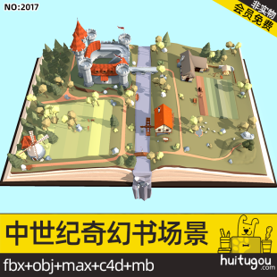 Cartoon medieval fantasy book Blender model scene Cinema 4D animated FBX MAYA 3D model