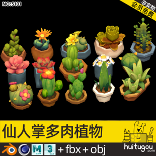 Cartoon potted plant green plant low polygond cactus ball succulent plant Cinema 4D Blend mb 3d model