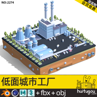 LOWPOLY Style Urban Factory Model Cinema 4D Factory Park Blend Cartoon Model