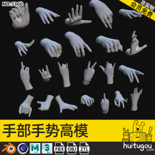 3D character limb hand high model Cinema 4D palm palm finger common gesture model 3D modeling engraving model