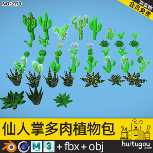 Low Polygon cactus plant pack Cinema 4D cartoon aloe Blender desert drought-tolerant plant FBX