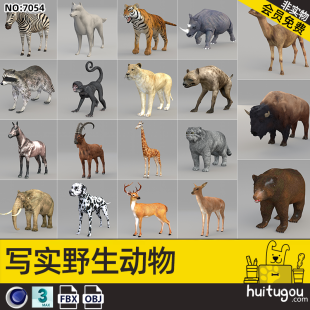 Realistic Wildlife 3D Model Cinema 4D Zebra Tiger Lion Sheep Giraffe Elephant Camel FBX Model