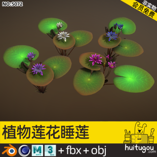 Low-sided lotus model Cinema 4D Cartoon Water Lily Blender Pond Aquatic Plants FBX mb 3D model