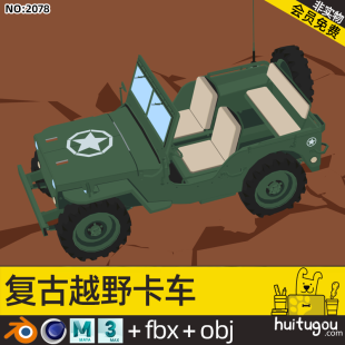 Low Polygon cartoon Jeep Cinema 4D off-road vehicle Blender Car Vehicle FBX Model