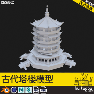 Cinema 4D Antique Building Tower Blend Octagonal Building Model MAYA Low Mold White Mold 3D Modeling Design Model