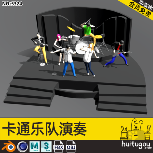 Cartoon band concert 3D model Cinema 4D music performance Blend stage scene design model